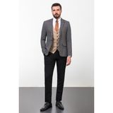 MCR Desenli Siyah Slim Fit Mono Yaka Kombinli Yün Erkek Takım Elbise - 46 - 6 Drop