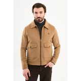 MCR Desenli Slim Fit Gömlek Yaka Fermuarlı Torba Cep Erkek Mont - 54 - Kamel