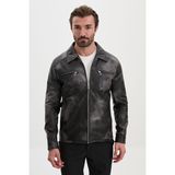 MCR Desenli Slim Fit Gömlek Yaka Suni Deri Erkek Mont - Siyah - 54