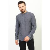 Mcr Desenli Slim Fit Hakim Yaka Keten Erkek Gömlek Antrasit - 37357.21Y