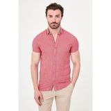 MCR Desenli Slim Fit Kısa Kollu Erkek Gömlek - 2XL - Kırmızı