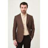 MCR Desenli Slim Fit Mono Yaka Keten Erkek Ceket - 56 - Kahverengi