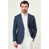 MCR Desenli Slim Fit Mono Yaka Keten Erkek Ceket - 56 - Lacivert