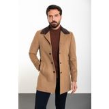 Mcr Desenli Slim Fit Yaka Detaylı Kaşe Erkek Kaban Kamel - 21278.23k