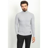 MCR Dokulu Açık Gri Rengi Slim Fit Tam Balıkçı Yaka Erkek Kazak