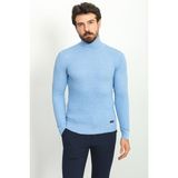 MCR Dokulu Açık Mavi Renk Slim Fit Tam Balıkçı Yaka Erkek Kazak