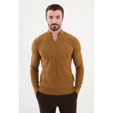 MCR Dokulu Kamel Rengi Slim Fit Fermuarlı Yarım Balıkçı Yaka Erkek Triko Kazak