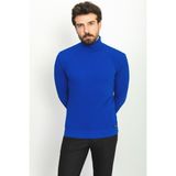 MCR Dokulu Saks Rengi Slim Fit Tam Balıkçı Yaka Erkek Kazak