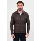 MCR Dokulu Slim Fit Gömlek Yaka Çıtçıtlı Suni Deri Erkek Mont - Kahverengi - 56
