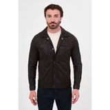 MCR Dokulu Slim Fit Gömlek Yaka Çıtçıtlı Suni Deri Erkek Mont - Koyu Kahverengi - 50