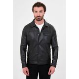 MCR Dokulu Slim Fit Gömlek Yaka Çıtçıtlı Suni Deri Erkek Mont - Siyah - 58