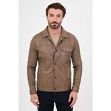 MCR Dokulu Slim Fit Gömlek Yaka Çıtçıtlı Suni Deri Erkek Mont - Vizon - 56