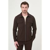 MCR Dokulu Slim Fit Gömlek Yaka Mevsimlik Erkek Mont - Kahverengi - 50