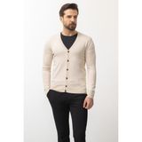 MCR Düz Bej Rengi Slim Fit Düğmeli Triko Erkek Hırka - XL