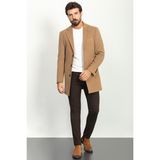 MCR Düz Bej Rengi Slim Fit Mono Yaka Klasik Yün Erkek Kaban - 44 - Taş