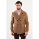 MCR Düz Bej Slim Fit Geniş Yaka Kruvaze Kaşe Erkek Kaban - 48