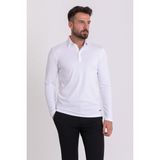 MCR Düz Beyaz Renk Slim Fit Polo Yaka Uzun Kollu Erkek T-Shirt - Ekru - 2XL