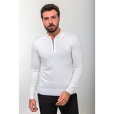 MCR Düz Ekru Slim Fit Fermuarlı Polo Yaka Erkek Triko Kazak