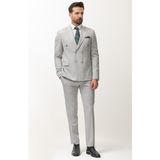 MCR Düz Gri Renk Slim Fit Kırlangıc Yaka Kruvaze Erkek Takım Elbise - 48 - 6 Drop - Açık Gri