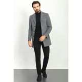 MCR Düz Gri Renk Slim Fit Mono Yaka Klasik Yün Erkek Kaban - 48