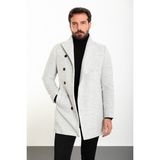 MCR Düz Gri Slim Fit Şal Yaka Kaşe Erkek Kaban - 58