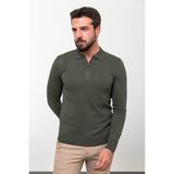 MCR Düz Haki Slim Fit Fermuarlı Polo Yaka Erkek Triko Kazak - 2XL