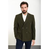 MCR Düz Haki Slim Fit Geniş Yaka Kruvaze Erkek Ceket - 54