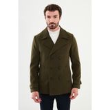 MCR Düz Haki Slim Fit Geniş Yaka Kruvaze Kaşe Erkek Kaban - 54