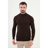 MCR Düz Kahverengi Slim Fit Yarım Balıkçı Yaka Erkek Triko Kazak - XL