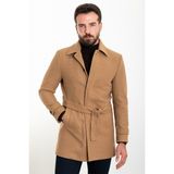 MCR Düz Kamel Rengi Slim Fit Gömlek Yaka Kuşaklı Kaşe Erkek Kaban - 52