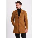 MCR Düz Kamel Rengi Slim Fit Mono Yaka Klasik Yün Erkek Kaban - 46
