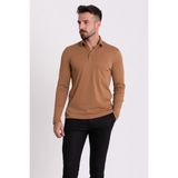 MCR Düz Kamel Rengi Slim Fit Uzun Kollu Polo Yaka Erkek T-shirt - 2XL