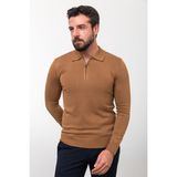 MCR Düz Kamel Slim Fit Fermuarlı Polo Yaka Erkek Triko Kazak - 2XL