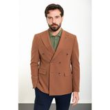 MCR Düz Kamel Slim Fit Geniş Yaka Kruvaze Erkek Ceket - 48