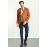 MCR Düz Kiremit Rengi Slim Fit Torba Cep Mono Yaka Premium Yün Erkek Ceket - 52