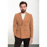 MCR Düz Koyu Bej Slim Fit Geniş Yaka Kruvaze Erkek Ceket - 50