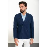 MCR Düz Lacivert Renk Slim Fit Mono Yaka Kruvaze Keten Erkek Ceket - 54