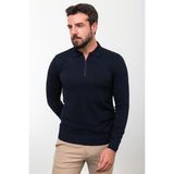MCR Düz Lacivert Slim Fit Fermuarlı Polo Yaka Erkek Triko Kazak
