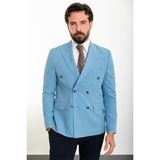 MCR Düz Mavi Renk Slim Fit Mono Yaka Kruvaze Keten Erkek Ceket - 54
