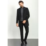 MCR Düz Siyah Renk Slim Fit Mono Yaka Klasik Yün Erkek Kaban - 58
