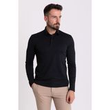 Mcr Düz Siyah Renk Slim Fit Uzun Kollu Polo Yaka Erkek T-shirt