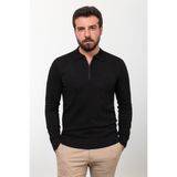 MCR Düz Siyah Slim Fit Fermuarlı Polo Yaka Erkek Triko Kazak