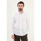 MCR Düz Slim Fit %100 Keten Erkek Gömlek - 2XL - Beyaz