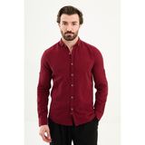 MCR Düz Slim Fit Basic Keten Erkek Gömlek - Bordo - 2XL