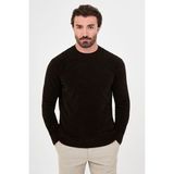 MCR Düz Slim Fit Bisiklet Yaka Şönil Erkek Triko Kazak - Kahverengi - XL