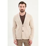MCR Düz Slim Fit Ceket Yaka Düğmeli Torba Cep Erkek Triko Ceket - Bej - XL