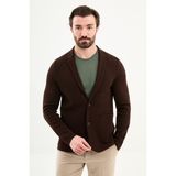 MCR Düz Slim Fit Ceket Yaka Düğmeli Torba Cep Erkek Triko Ceket - Kahverengi - XL
