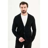 MCR Düz Slim Fit Ceket Yaka Düğmeli Torba Cep Erkek Triko Ceket - Siyah