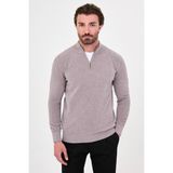 MCR Düz Slim Fit Dik Yaka Fermuarlı Şönil Erkek Triko Kazak - Gri - XL