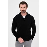 MCR Düz Slim Fit Dik Yaka Fermuarlı Şönil Erkek Triko Kazak - Siyah - 2XL